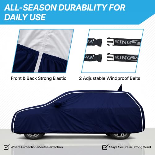 Image of KINGSWAY Super Waterproof Car Cover Only with Duster (Year 2026 Onwards - All Model) | Mirror and Antenna Pockets | All Weather Car Body Cover with Silver Piping | Blue
