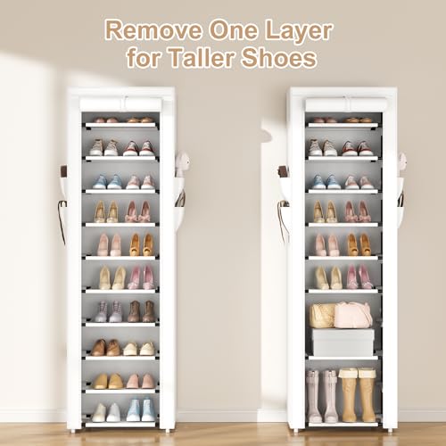 Image of ROJASOP Shoe Rack with Covers 10 Tier Large Shoe Organizer Tall Shoe Closet Storage for 20-22 Pairs Shoe and Boot, Free Standing Shoe Rack Organizer for Closet, Entryway, Bedroom, White