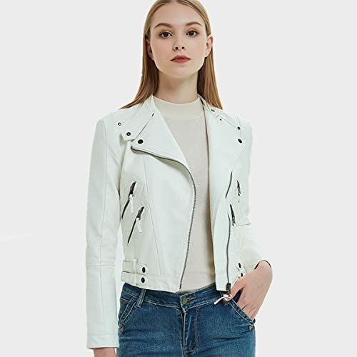 Gatti Women's Faux Leather Jackets Short Coats Slim Zipper Jacket White S #TOP1