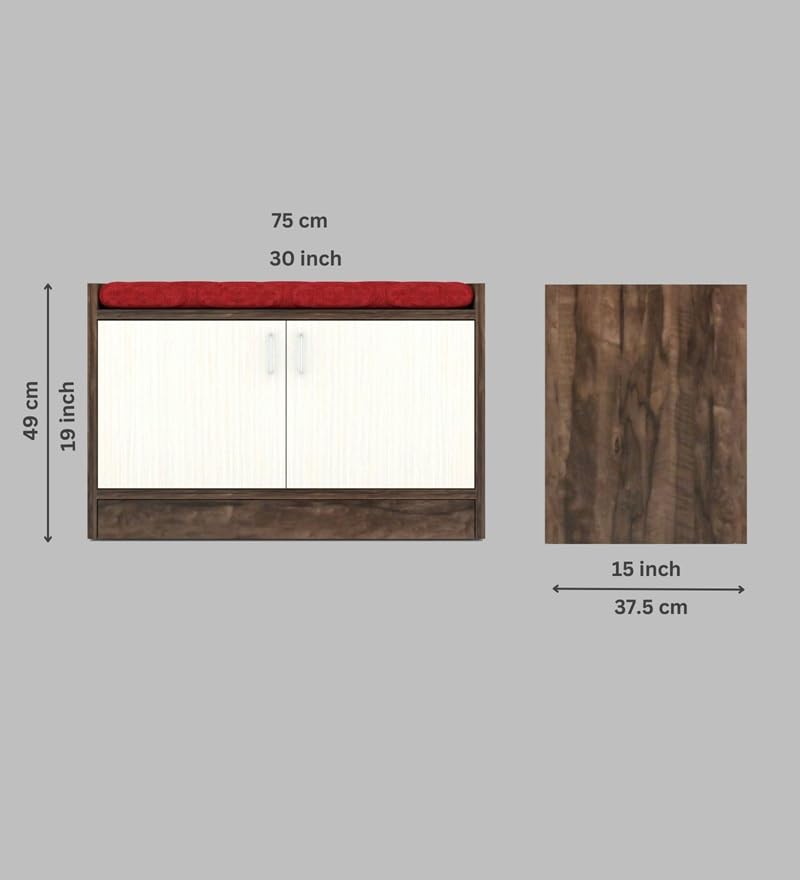 Image of SPECIALITY PANELS 2 Door Shoe Rack with Cushion, DIY Assembly, Brown and White, 75x49x37.5 cm