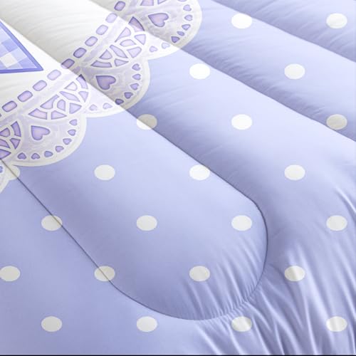 Image of AILONEN Violet Gingham Comforter Queen 3-Piece Kawaii Bowknot Bedding Luxury Lace Heart Patterned Quilt Dreamy Master Bedroom Decor Light Purple Breathable Blanket 2 Cases