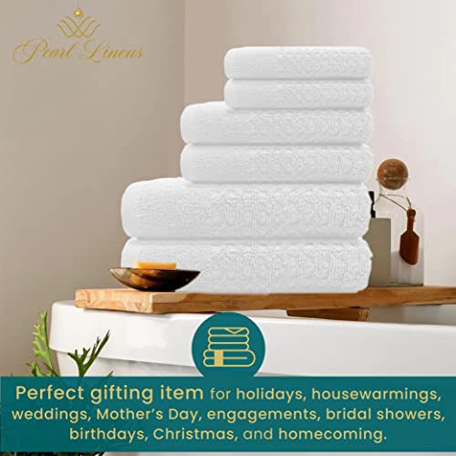 Pearl Linens 100% Cotton Premium Bath Towel Set Of 6 For Bathroom, Waffle Towels For Home, Hotel, Spa, Absorbent, Soft, 2 Large Bath Towels, 2 Bath Hand Towels & 2 Wash Cloths For Your Body, White #TOP5