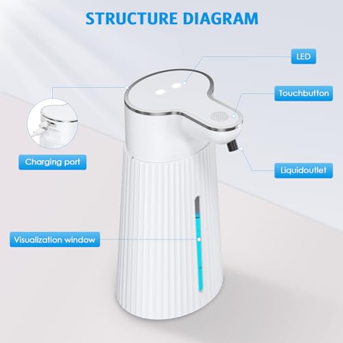 Image of 13.5oz Automatic Soap Dispenser, Hand Soap Dispenser Touchless, Water-Resistant and Rechargeable Foaming Dispenser for Bathroom Kitchen