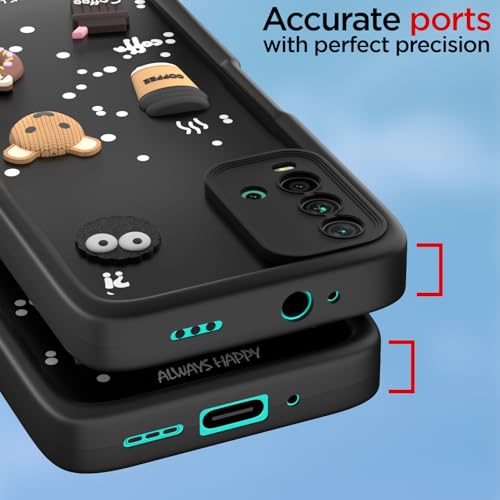 Image of Outlouders Back Cover for Redmi 9 Power /Poco M3 | 3D Cartoon Cute Fun Bear | Silicone Full Body Protection Bumper Case (Black)