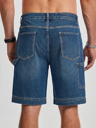 JMIERR Mens Baggy Shorts Jeans Wide Leg Vintage Carpenter Denim Shorts Loose Fit Summer Vacation Beach Casual Streetwear Cotton Lounge Shorts, Sail Blue, 34 — view 2
