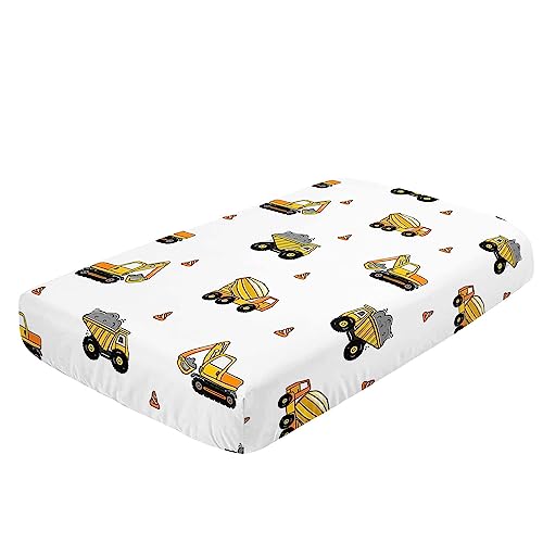 Image of Crib Bedding Set, 3pc Nursery Crib Bedding with Comforter, Sheet & Skirt, Excavator Truck Printed for Baby Boys & Girls (Grey)