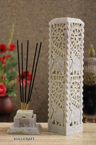Image of Marble Carving Agarbatti Stand, Combo | Soapstone Hand-Carved, Incense Burner Holder, Ash Catcher for Incense Sticks, Spiritual Decor for Puja Room