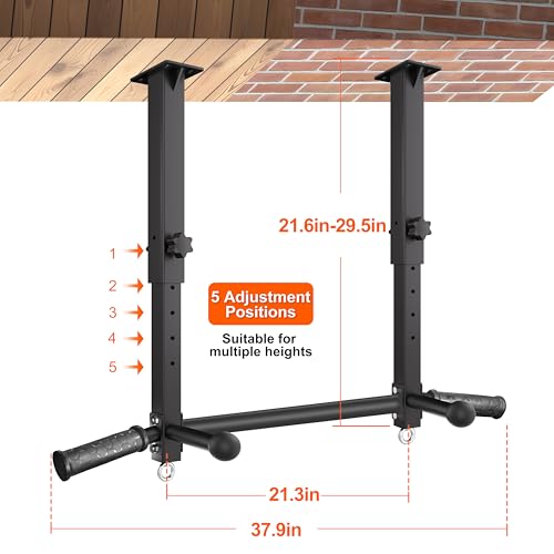 HWOOUSA Ceiling Mount Pull Up Bar - 800 LBS Heavy Duty Adjustable Height Chin Up Bar with Ball Grips & TRX Anchors, Multi-Grip Overhead Workout Station for Garage, Basement & Home Gym by HWOOUSA - Used condition - Image 3