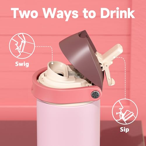 Image of 24 oz Insulated Water Bottle for Sports: Meoky Stainless Steel Water Bottle with Straw and Spout Lid - Leak Proof, Cold for 24 Hours, Fits in Car Cup Holder, BPA-Free for Women Travel, Angel Food Cake