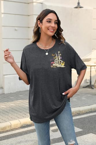 Womens Oversized Tshirts Skeleton Flowers Funny Graphic Loose Shirts Tops3