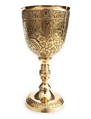 Aladean Brass Vintage Chalice Goblet | 1X Royal Wine Cups Of King Arthur - Renaissance Medieval Gifts For Communion, Christmas Pack Of 1Pc (Roman Chalice) #TOP2