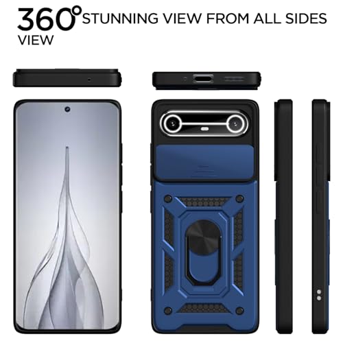 Image of Pikkme Back Cover for Tecno Pova Slim 5G | 360 Protection Case | Sliding Camera Shield Cover & Ring Holder Stand D10 Tough Armor Bumper Case (Blue)