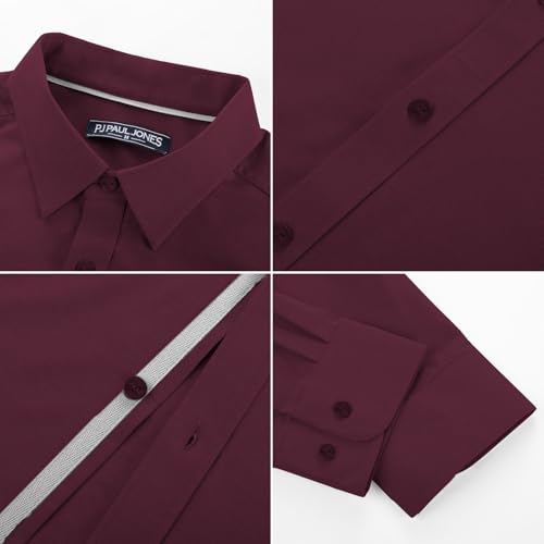PJ PAUL JONES Mens Casual Button Down Shirt Untucked Wrinkle Free Shirts Long Sleeve Dress Shirt Burgundy XXL — view 4