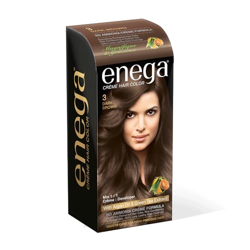 Image of Enega No Ammonia Grey Coverage Long Lasting Creme Hair Color with Argan Oil & Green Tea Extract - Pack of 1(150 ML) (Dark Brown)