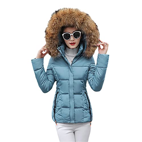 Doudoune femme d'hiver camouflage bleu clair XL veste chaude et parka à col fourrure