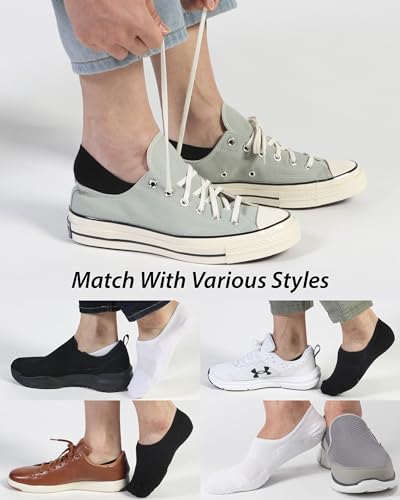 Pro Mountain No Show Socks Women Wide Toe Box For Health Y Heel Forefoot Size M Black + White 8 Pack Cotton Cushion Footies Sneakers US Shoe 8-10