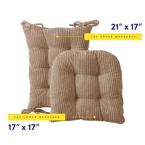 Rocking Chair Cushion Premium Tufted Pads Non Skid Slip Backed Crushed Velvet Cover Set of Upper and Lower with Ties, 21 in x 17 in | 17 in x 17 in, Velvet Taupe