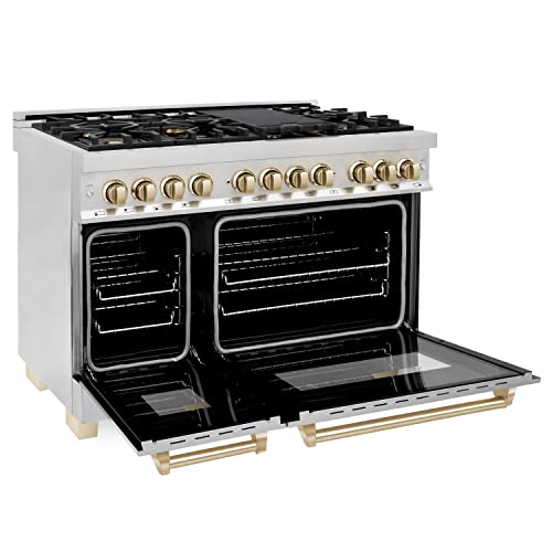 Zline Autograph Edition 48" 6.0 Cu. Ft. Dual Fuel Range With Gas Stove And Electric Oven In Stainless Steel With Gold Accents (Raz-48-G) #TOP2