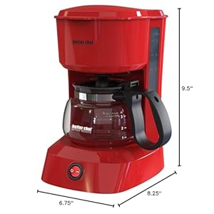 Better Chef Basic Coffee Maker | 4-Cup | Pause-N-Serve | Carafe Warmer | Reservoir Window (Red) Better Chef Basic Coffee Maker 4 Cup Pause N Serve Carafe Warmer Reservoir Window Red