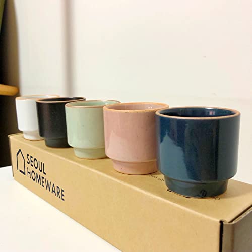 Shot Glass Set For Sake N Soju, 5 Piece Handcrafted Ceramic Pottery Porcelain Sake Cups ,Traditional Korean Hand Painted Cordial Glasses. Ideal For Coffee Espresso, Tea, Parties, Housewarming #TOP4