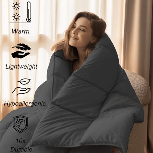 Image of Oversized King Plus Size Comforter Set - All Season Down Alternative Bedding Comforter Set - Quilted Duvet Insert with Corner Tabs - Box Stitched Blanket - Breathable, Soft - Dark Grey