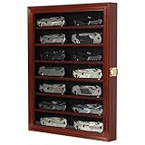 17.5' X 14' Knife Display Case Pocket Knife Display Case for Wall Stand Military Folding Knife Shadow Box Knife Enthusiast Collectibles with 98% UV Protection Lockable Mahogany Finish