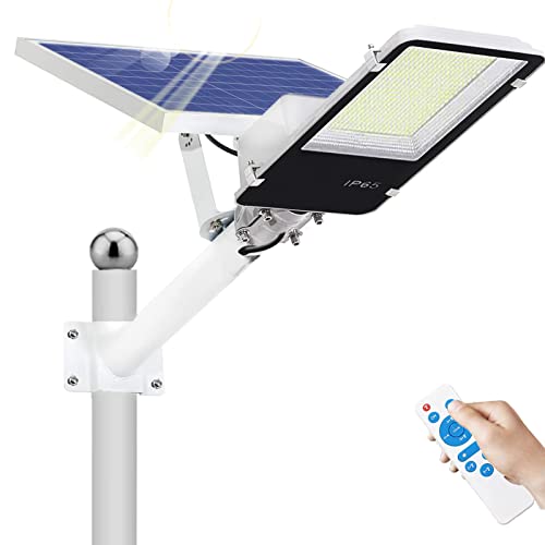 2000W Solar Street Light Outdoor Dusk to Dawn LED Solar Street Flood Lights Motion Sensor 1920LEDs Solar Street lamp Pole IP65Waterproof for Parking Lot, Stadium,Garden and Street…