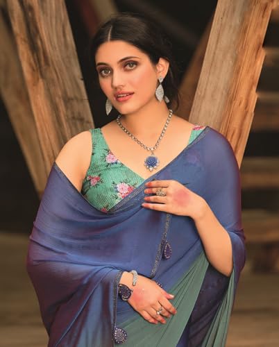 Image of Pandadi Saree Women's Chiffon Saree With Unstitched Blouse Piece