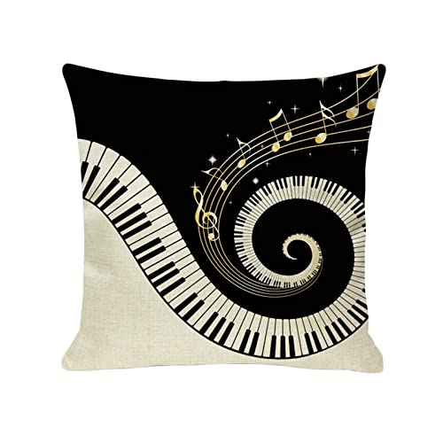 ANAZOZ Funda Cojin Suave 45x45,Funda Cojines Decoración Piano con Nota Musical (Sin Relleno,Negro Blanco Amarillo)