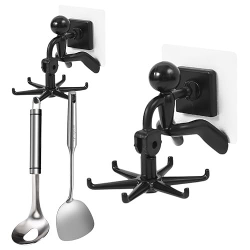 Hwtcjx 2 Pièces Porte Ustensiles Cuisine, Support Ustensiles Cuisine avec 6 Crochets, Crochets Auto Adhésifs Rotatif À 360°, Sans Perçage Rangement...