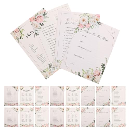 EXAOMBLE Juego de Cartas para Despedida de Soltera 20 Piezas en Papel Blanco, Interactivo y Divertido para Fiestas y Ambiente Nupcial