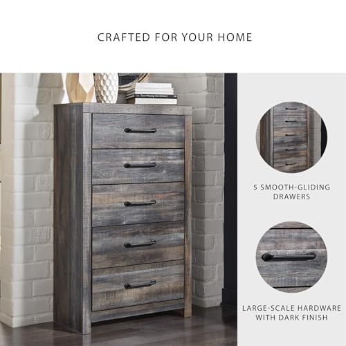 Image of Signature Design by Ashley Drystan Chest of Drawers, 5 Drawer Tall Dresser, Assembled, Engineered Wood, For Bedroom Storage, Brown Gray