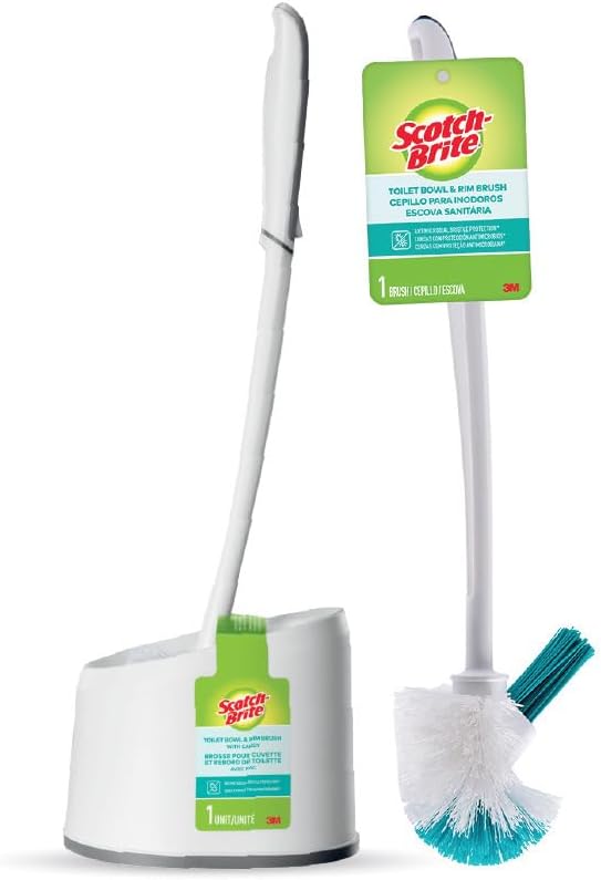 - Scotch-Brite Premium Toilet Plastic Brush with Container, Anti-Microbial bristle protection, No Bacterial Odor, neatly tucked, long handle, aesthetic design