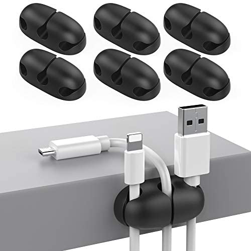 Delidigi Lot de 6 Organisateurs de Câbles pour Câbles de Bureau Clips de Rangement de Câbles Adhésifs Solides pour Organiser Le Fil de Cordon USB, Le Bureau à Domicile et La Voiture (Le noir) Cover
