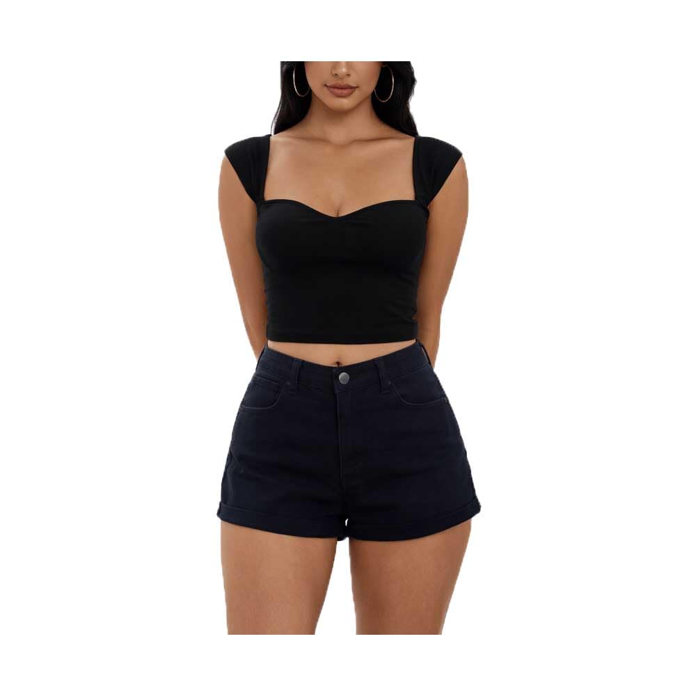 Women Solid Sweetheart Neck Sleeveless Halter Neck Stylish Crop Top for Women Black-picture-48