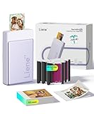 Liene Pearl N200 Pro Tragbarer Mini Fotodrucker mit Farbsublimation – Inkl. 50 selbstklebende Fotos (5x7,6 cm) & 5 Farbbänder, Bluetooth, 300 dpi, Sofortbilddrucker für iPhone & Android, Akku, in Lila