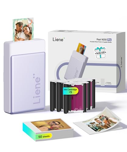 Liene - US Liene Pearl N200 Pro Portable Photo Printer, Instant Mini Picture Printer for iPhone Smartphone, Thermal Dye Sublimation, Bluetooth Sticker Printer 50 Sheets 2x3 Adhesive Paper & 5 Cartridge