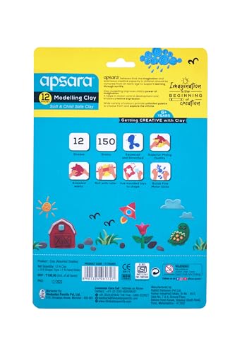 Image of Apsara Non-Toxic Super Soft 12 Shades Modelling Clay Multicolour Pack | Soft, Non-Drying, Hygienic & Non-Sticky | Includes 8 Toys & 1 Roller | Pack of 1