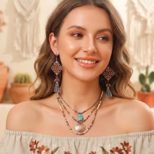 Image of Young & Forever Gift Boho Carnival Sea Island Long Tassel Earrings Handmade Beaded Bohemian Women Statement Beads Dangle Earrings Ethnic Jewelry Fringe Earrings