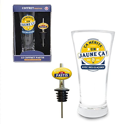 STC - COFFRET PASTIS VERRE BEC VERSEUR MÉRITE UN JAUNE