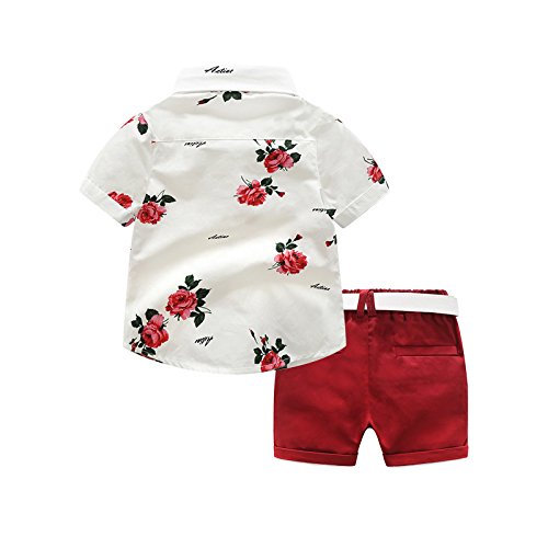 Mubineo Toddler Little Boy Kids Summer Floral Shirt Bermuda Shorts Outfit Set Clothes (White/Red, 3T) #TOP2