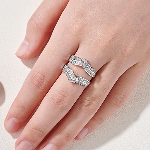 Newshe Cubic Zirconia Curved Bridal Ring Enhancer Guard For Women Engagement Rings White Gold 5A 925 Sterling Silver Size 7 #TOP2