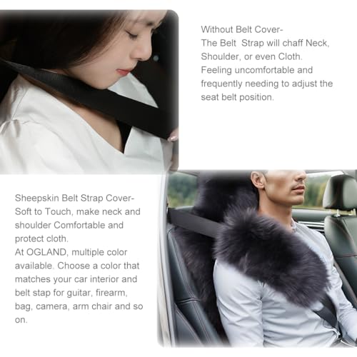 Image of 2 Pack Sheepskin Car Seat Belt Cover Pads | Long Wool Seatbelt Cushions