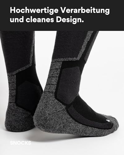 Foto von Snocks Thermo Skisocken Damen Herren mit gepolsterten Bereichen - Atmungsaktive Strümpfe für Wintersport - Wintersocken mit perfekter Passform und Wärmeisolierung - Gr. 43-46 - Farbe Schwarz