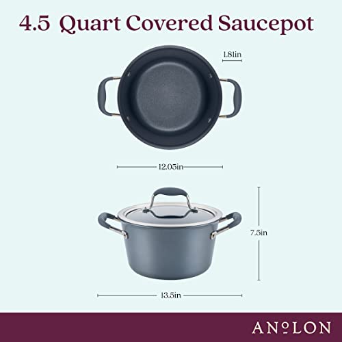 Anolon Advanced Home Hard-Anodized Nonstick Tapered Sauce Pan/Saucepot, 4.5-Quart (Moonstone) - Image 4