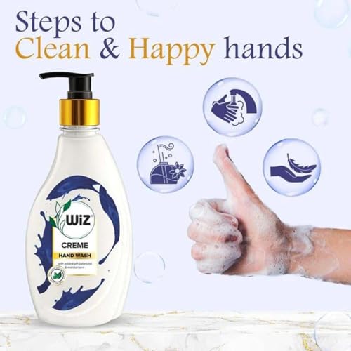 Image of Wiz Creme Handwash Liquid Soap Dispenser Bottle - 450ml (Pack of 4)| Germ Protection | Hand Wash with Added pH-Balanced & Moisturizers for Soft & Gentle Hands | Suitable for all Skin Types