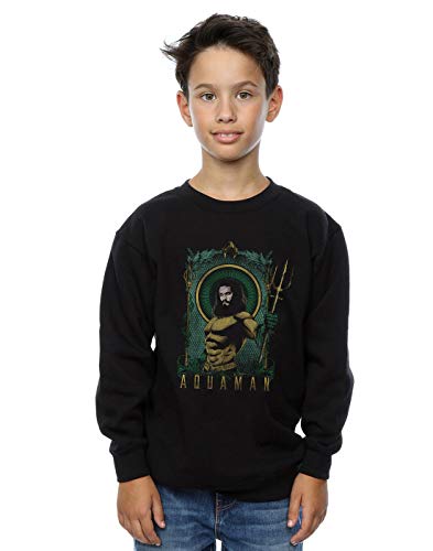 Absolute Cult DC Comics Boys Aquaman Framed Trident Sweatshirt Black 9-11 Years