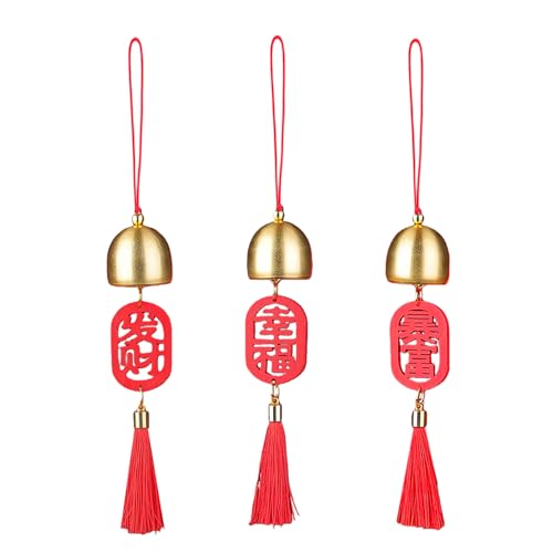 Chinese New Year Decorations 2026,3 Pcs Alloy Wind Chime Door Bell Pendant,New Year Decoration Wind Bell Pendants Tassel Decor for Spring Festival Decorations Car Pendant Tassel