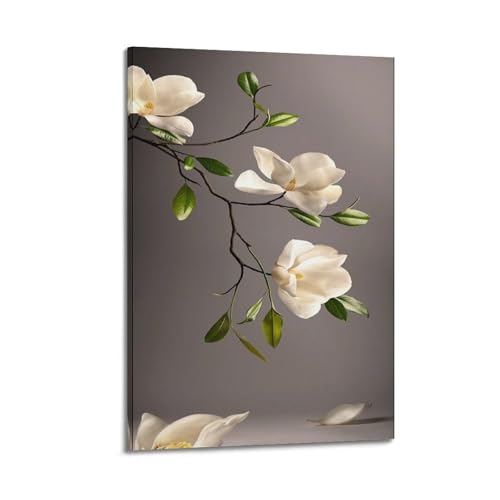 Décoration murale magnolia blanc ZHOUKEG tableau relief chic 60 x 90 cm