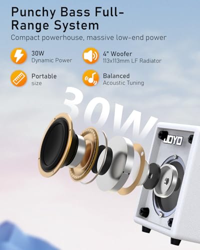 Miniatura 2 de Joyo - Amplificador Combinado De Bajo 30 W Portátil Altavoz De 4 Pulgadas, Eq 3 Bandas Y Compresor Bluetooth 5.1 Grabación Otg, Salida De Auriculares Para Práctica Solo Vibe Cube Ba-30, Blanco